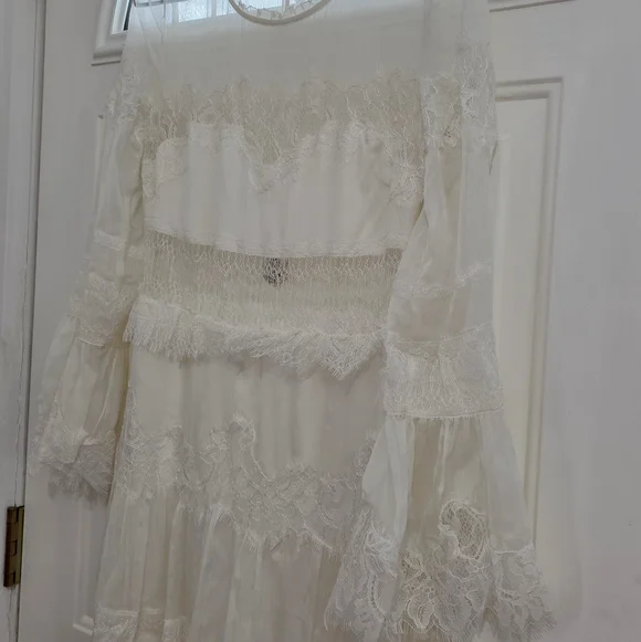 LoveShackFancy Rosney Sheer Ivory Lace Long Sleeve Dress - Picture 5 of 8